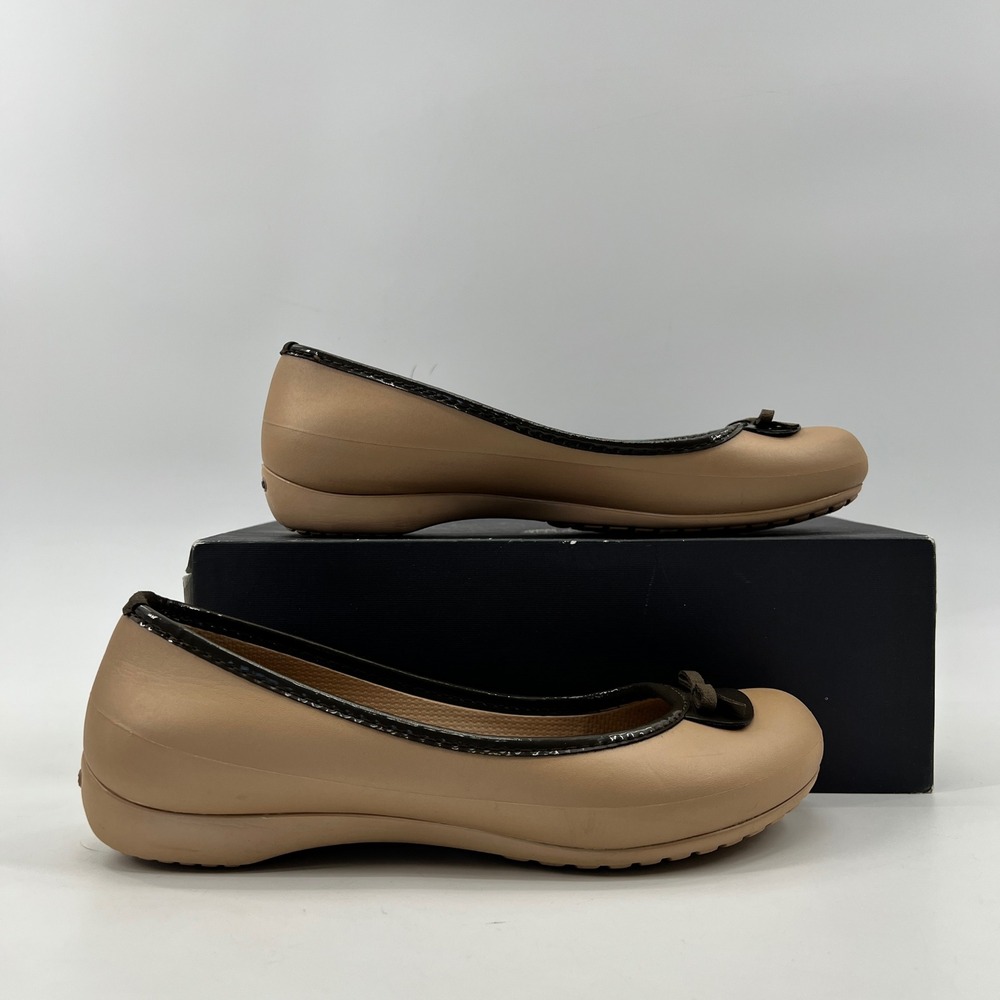 Crocs Olivia Ballet Flat Women 8 Tan Brown Bow Croslite Comfortable Slip On - Picture 3 of 10